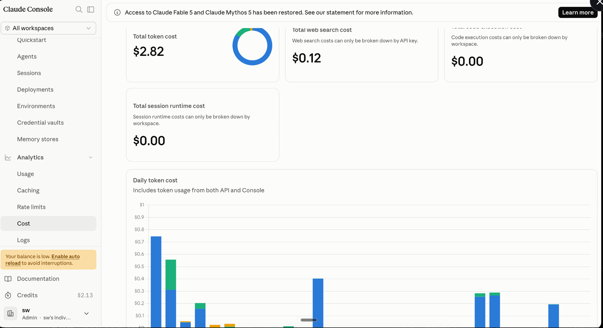 Claude Console token usage
